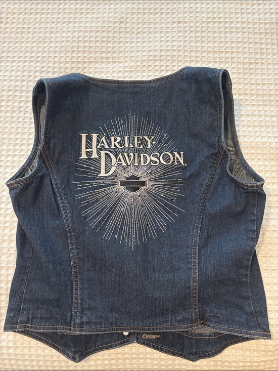 Harley-Davidson Jackets & Blazers - Harley-Davidson Navy Blue Denim Vest with White Logo